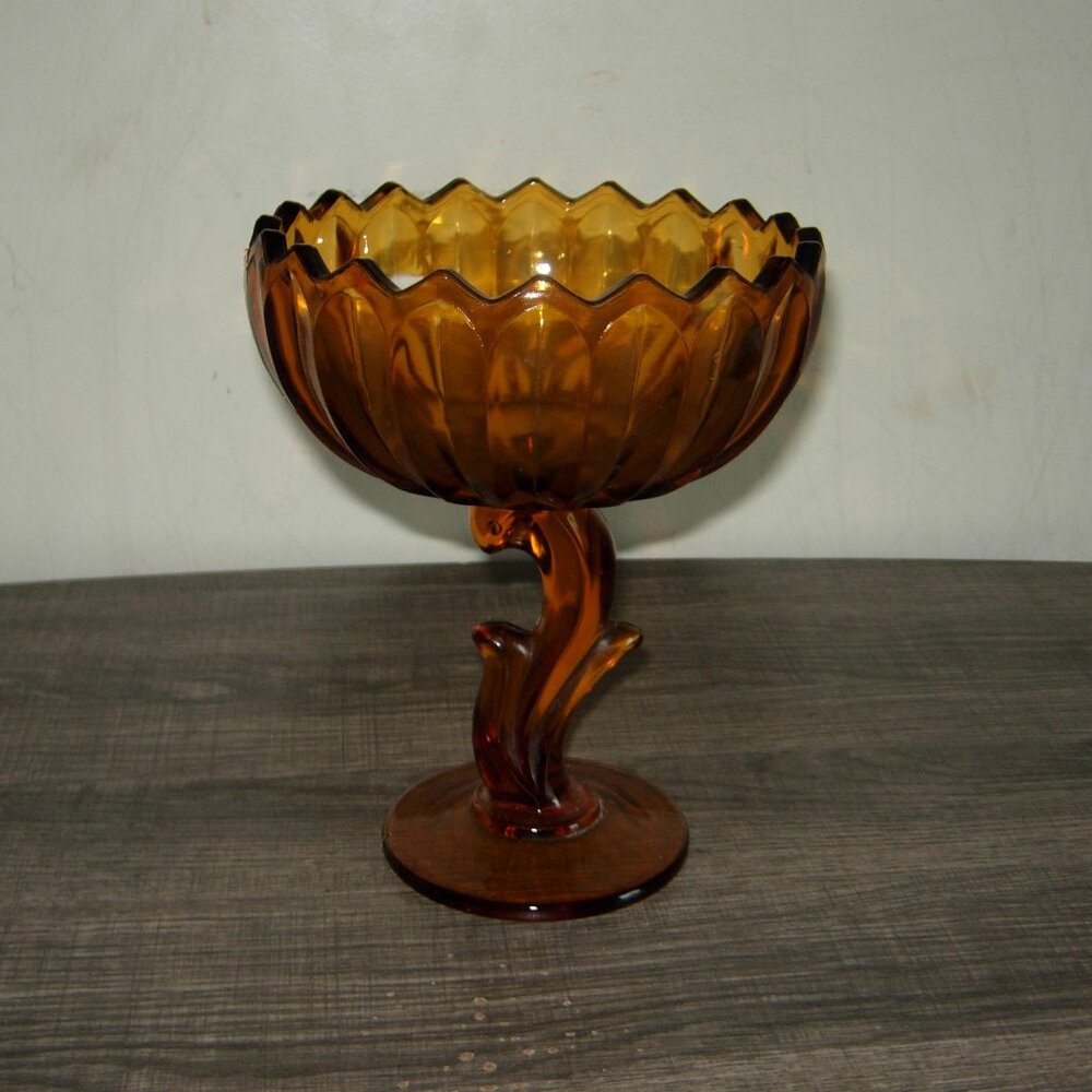 Indiana Glass Lotus Blossom Pedestal Amber Glass Candy Dish